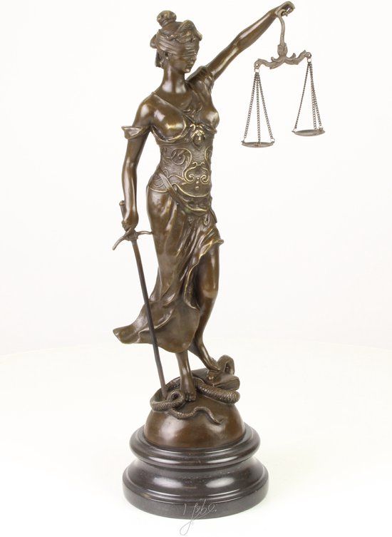Vrouwe Justitia Beeld - Bronzen Beeld - Mythologie - Brons Kunst Sculptuur - Griekse en Romeinse God - Rechtvaardigheid - Decoratie - 18x15x45 (DSVG-74)