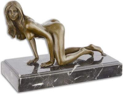 Bronzen beeld - Naakte vrouw - erotische sculptuur - 16,1 cm hoog (EC-24)