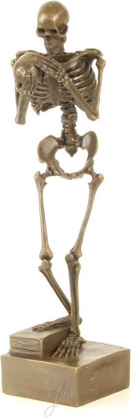 Skelet met schedel in handen - Bronzen beeldje - Sculptuur - 28,4 cm hoog (DSFA-16)