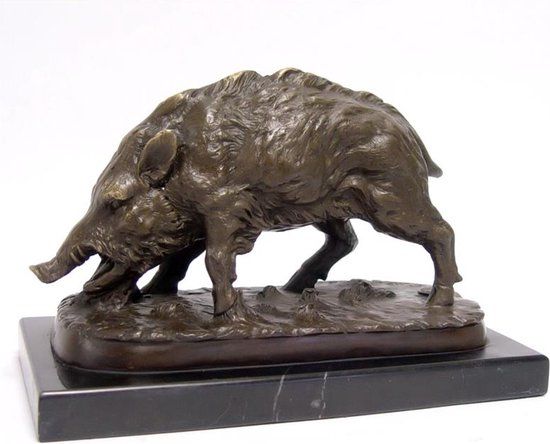 Bronzen beeld - Wild zwijn - sculptuur - 14 cm hoog (DSSL-67)