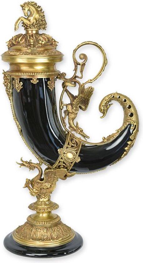 Hoorn - Porselein op bronzen standaard - Hoorn des overvloeds - 52 cm hoog.  (CC-43)