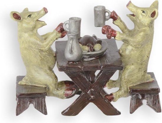 EEN BRONZEN GROEP VAN TWEE VARKENS DIE DINER HEBBEN   (ND-31)