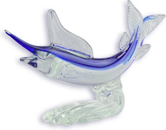 Glazen beeld - Blauwe marlijn vis - Murano stijl - 22,6 cm hoog.  (MN-13)