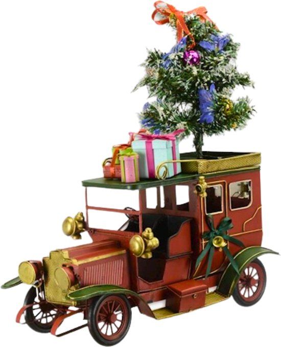Klassieke Kerst Auto - Kerstdorp - Kerstversiering - Miniatuur Voertuig - Model Auto - Kerst Decoratie - Blik Metaal - Merry Christmas Versiering - Woondecoratie - 40x18x47   (DSBL-317)