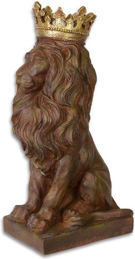 Leeuw met Kroon - Resin beeld - Gedetailleerd sculptuur Dieren - 56.5 cm hoog (LH-1)