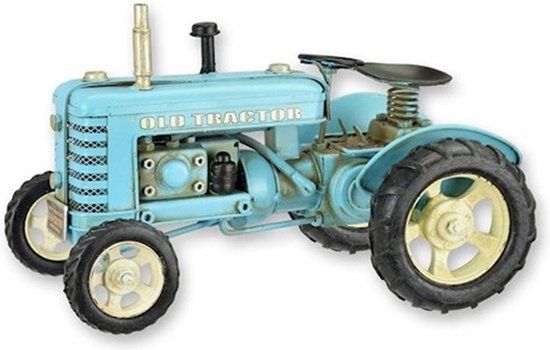 Blikken tractor BL2401240 - Old Tractor blauw - lengte 27 cm boerderij trekker - A TIN MODEL OF A TRACTOR (BL-240)