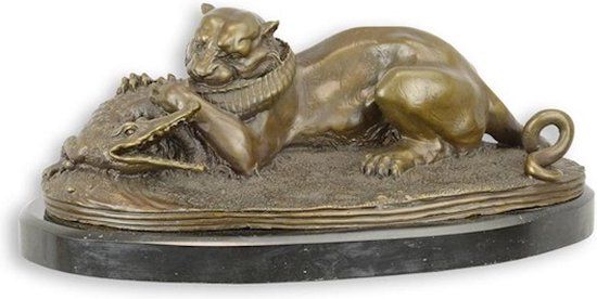 Beeld brons - tijger die een Gavial Verslind - decoratief - sculptuur - 18 cm hoog (YY-32)