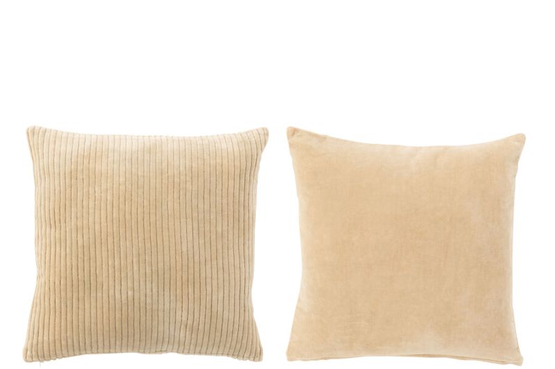 Kussen Velvet Vierkant Katoen Beige Assortiment Van 2 (22640)