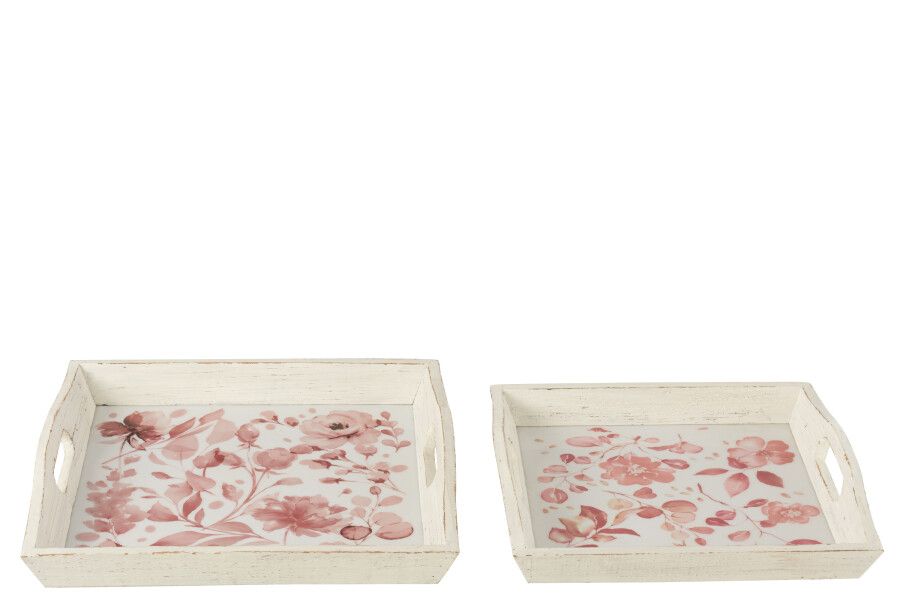 Set Van Twee Plateau Rozen Hout Wit/Roze (23219)