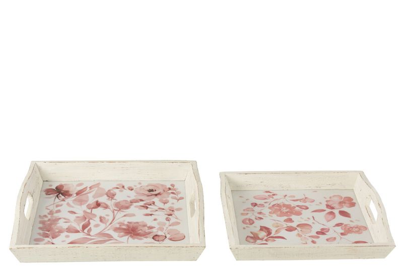 Set Van Twee Plateau Rozen Hout Wit/Roze (23219)