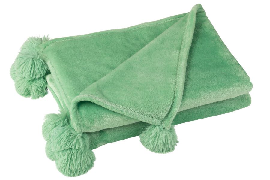 Plaid Pompom Polyester Felgroen H 1 x B 130 x L 170 cm (3487)