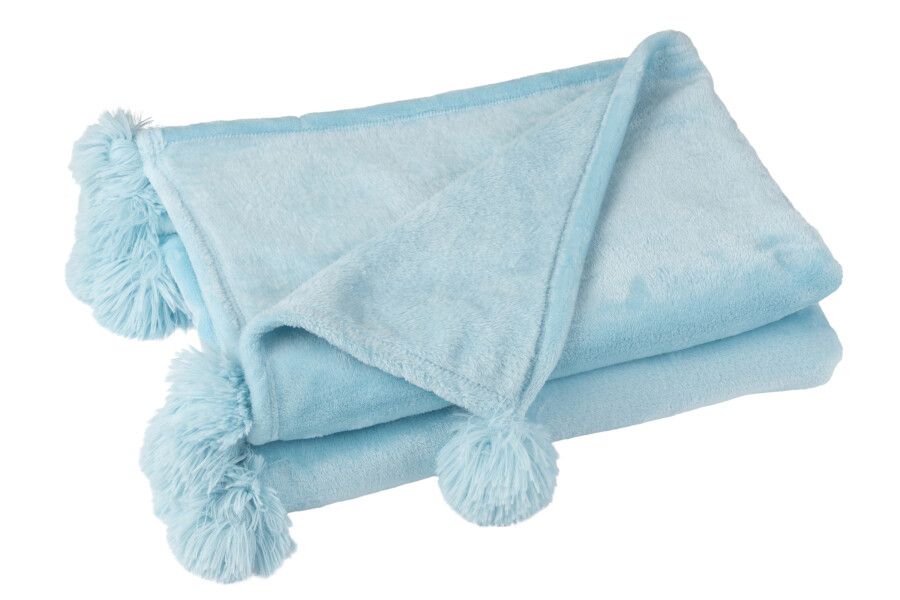 Plaid Pompom Polyester Hemelsblauw H 1 x B 130 x L 170 cm  (3490)