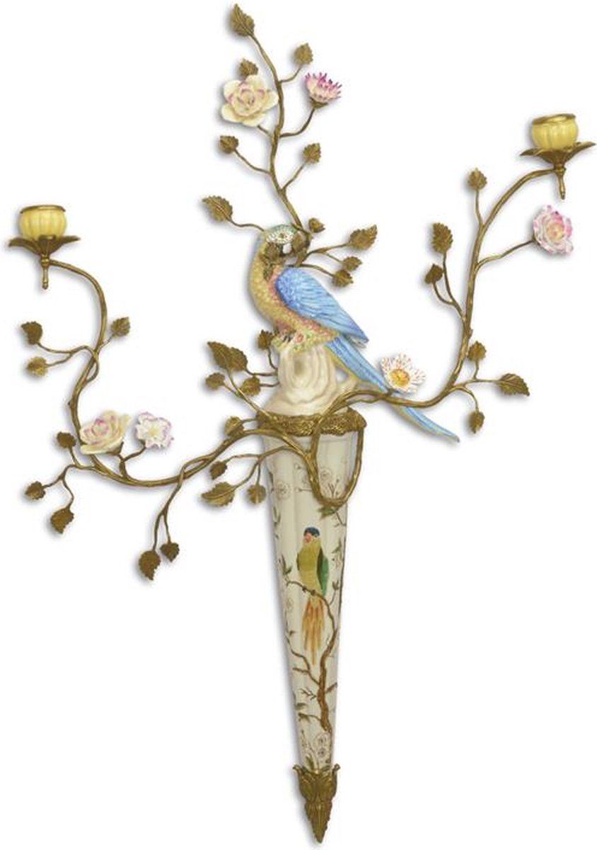 Wanddecoratie - papegaai - porselein - bloemen - 79,2 cm hoog (nn-70)