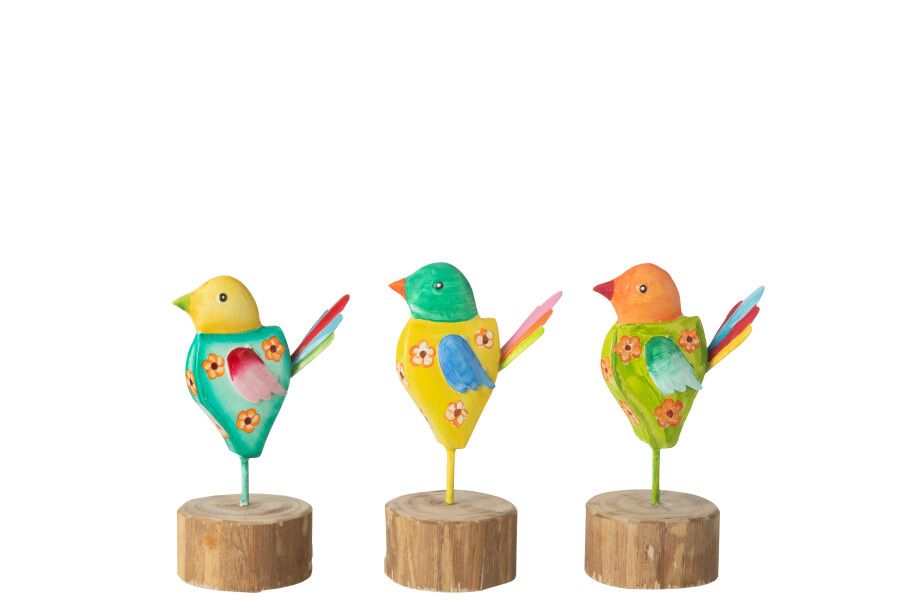Vogel Op Voet Bloemen Ijzer/Hout Mix Small Assortiment Van 3 H 17 x B 7 x L 10 cm  (50334)