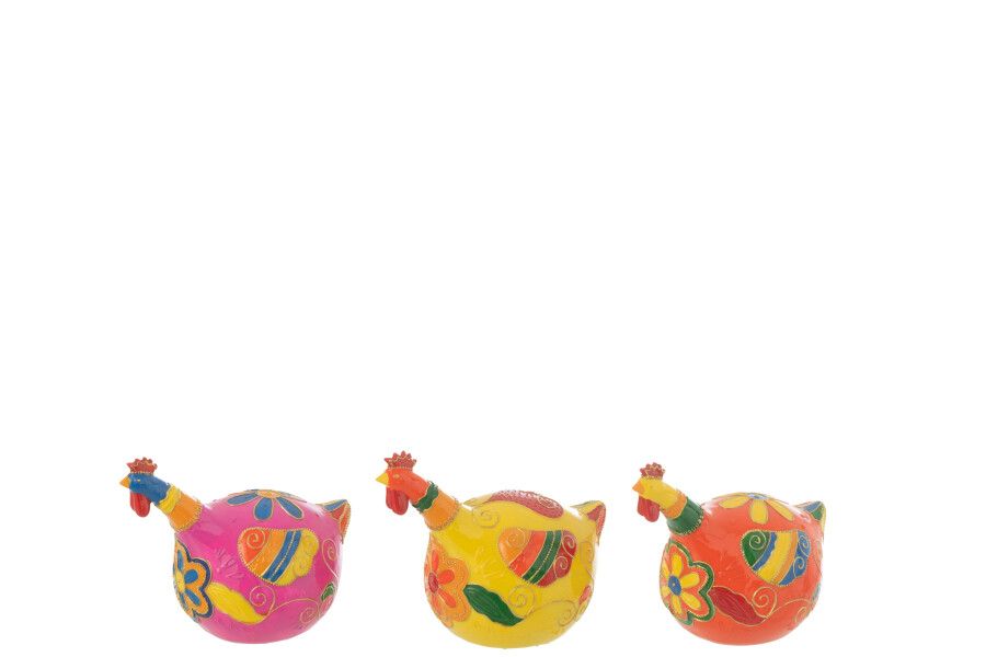 Kippen Bloemen Resin Mix Medium Assortiment Van 3 H 15 x B 11 x L 19 cm  (50641)
