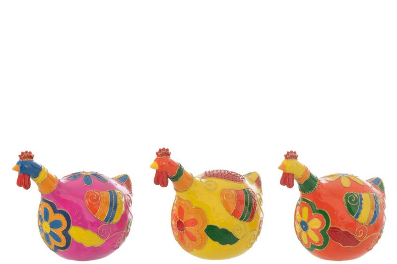 Kippen Bloemen Resin Mix Large Assortiment Van 3 H 21,5 B 15,5 x L 26,5 cm  (50642)