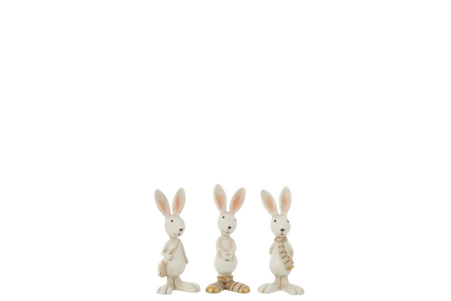 Konijn Gekleed Resin Mix Assortiment Van 3 H 11 x B 3,5 x L 5 cm  (50644)