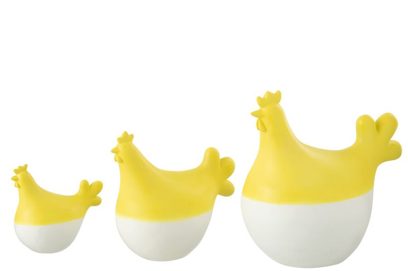 Set Van 3 Hanen Polyresin Wit/Geel H 19,5 x B 13 x L 20,5 cm (51438)
