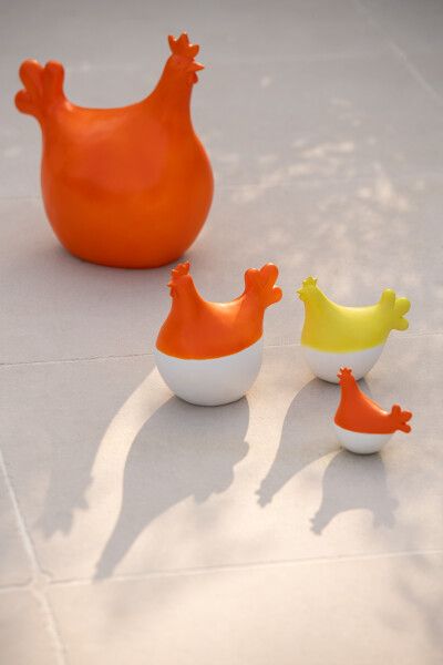 Set Van 3 Hanen Polyresin Wit/Geel H 19,5 x B 13 x L 20,5 cm (51438)