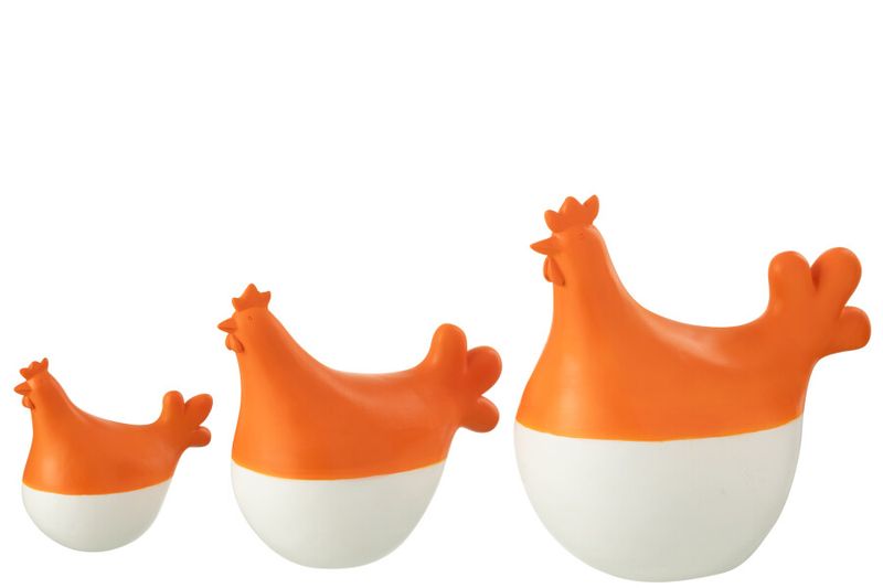 Set Van 3 Hanen Polyresin Wit/Oranje H 19,5 x B 13 x L 20,5 cm (51444)