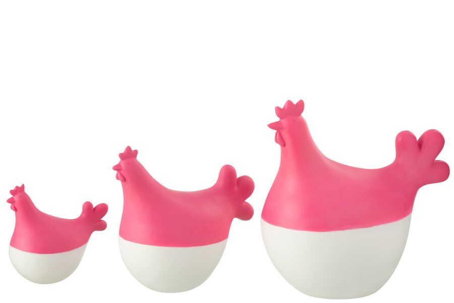 Set Van 3 Hanen Polyresin Wit/Roze H 19,5 x B 13 x L 20,5 cm (51450)