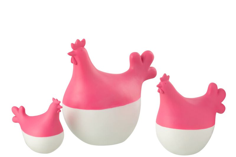 Set Van 3 Hanen Polyresin Wit/Roze H 19,5 x B 13 x L 20,5 cm (51450)
