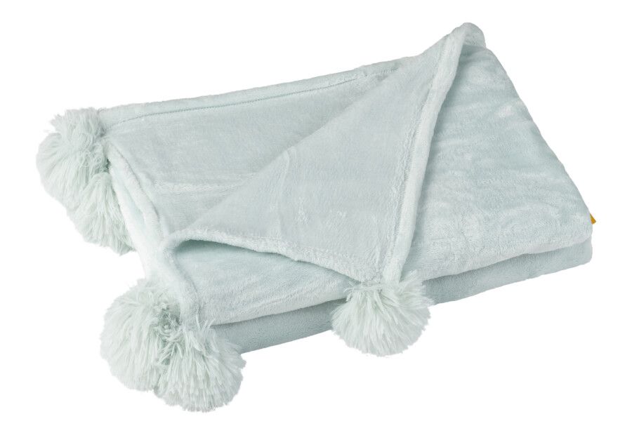 Plaid Pompom Polyester Lichtblauw H 1 x B 130 x L 170 cm (77491)