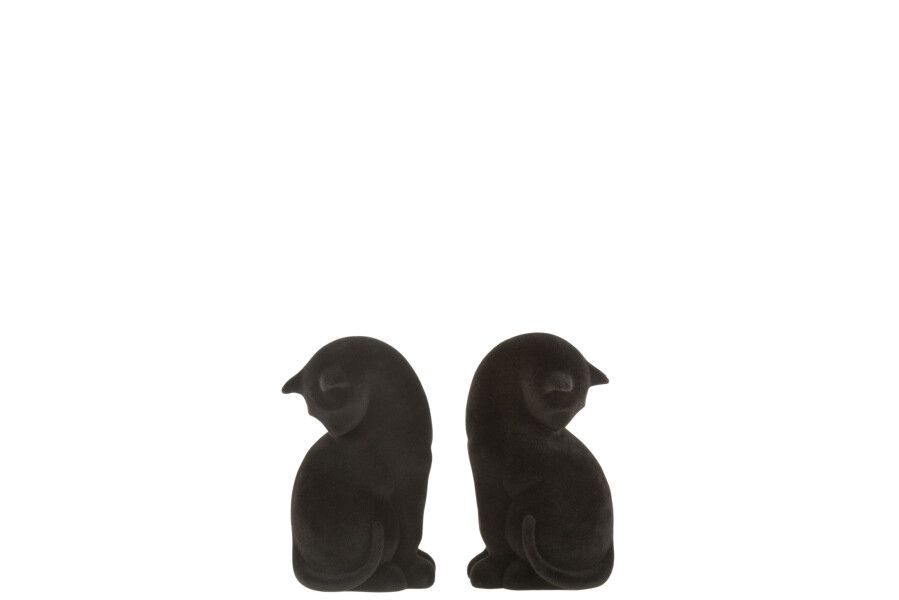 Set 2 Boekensteun Kat Poly Fluweel Zwart H 16 x B 7,5 x L 18,5 cm (16031)