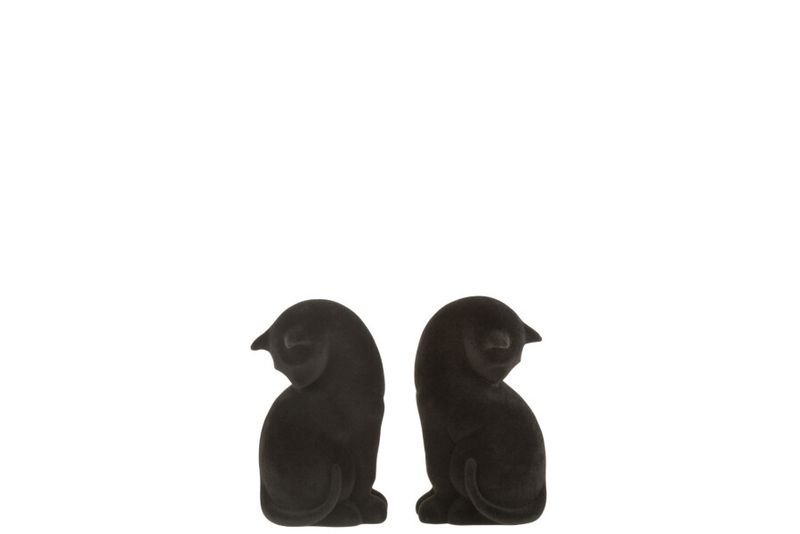 Set 2 Boekensteun Kat Poly Fluweel Zwart H 16 x B 7,5 x L 18,5 cm (16031)