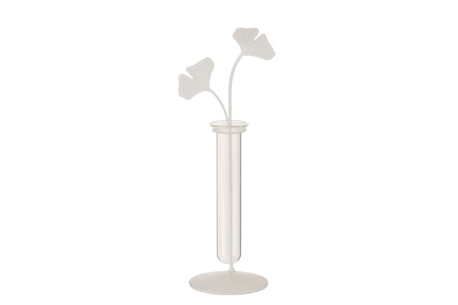 Vaasje 1 Houder Bloemen Metaal Wit H 30,5 x B 9,5 x L 11 cm (20384)
