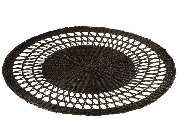 Set van 4 Onderleggers Rond Zeegras Zwart H 0,5 x B 38,5 x L 38,5 cm  (20861)
