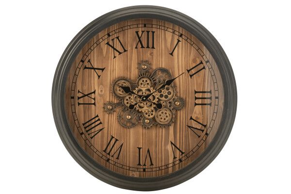 Klok Rond Romeinse Cijfers Tandwielen Metaal Zwart Large H 8,5 x B 82 x L 82 cm (27358)