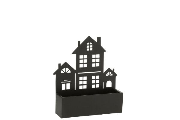 Wanddeco/Bloempot Huis Metaal Zwart Small H 36 x B 8 x L 32,5 cm  (30308)