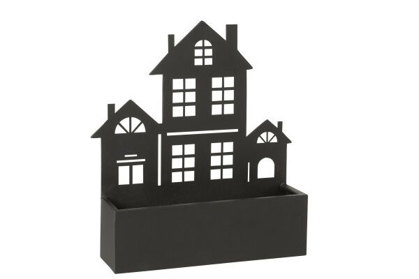 Wanddeco/Bloempot Huis Metaal Zwart Large H 47 x B 11 x L 44 cm (30309)