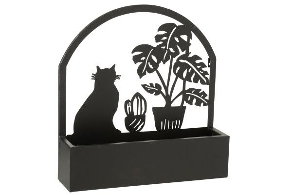 Wanddeco/Bloempot Kat Metaal Zwart H 50 x B 11,5 x L 48 cm  (30313)
