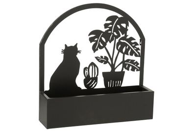 Wanddeco/Bloempot Kat Metaal Zwart H 50 x B 11,5 x L 48 cm  (30313)