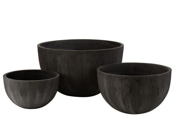 Set Van 3 Bloempotten Rond Keramiek Laag Zwart H 46 x B 60 x L 60 cm  (3267)