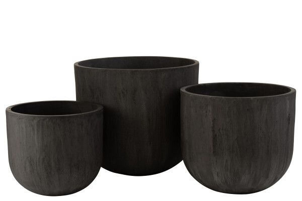 Set Van 3 Bloempotten Rond Keramiek Hoog Zwart H 43,5 x B 50 x L 50 cm  (3268)