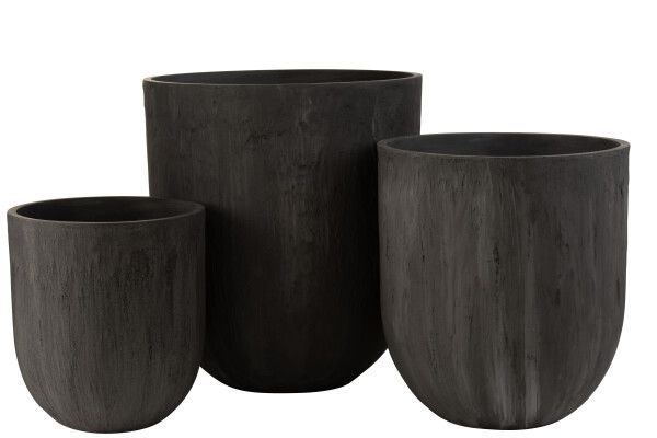 Set Van 3 Vazen Rond Keramiek Hoog Zwart  H 61,5 x B 55 x L 55 cm (3269)