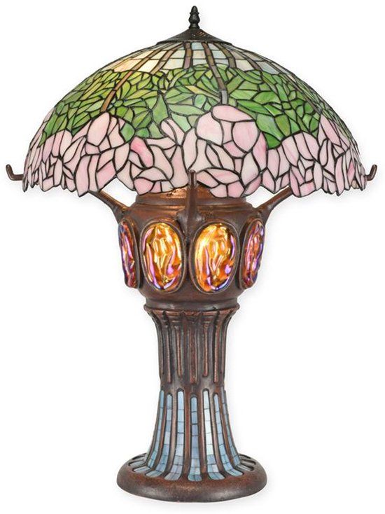 Tiffany-stijl tafellamp van glas en metaal – Handgemaakt design met kleurrijke glas-in-lood H 7,5 x B 50,5 x L 50,5  cm (TA-165)