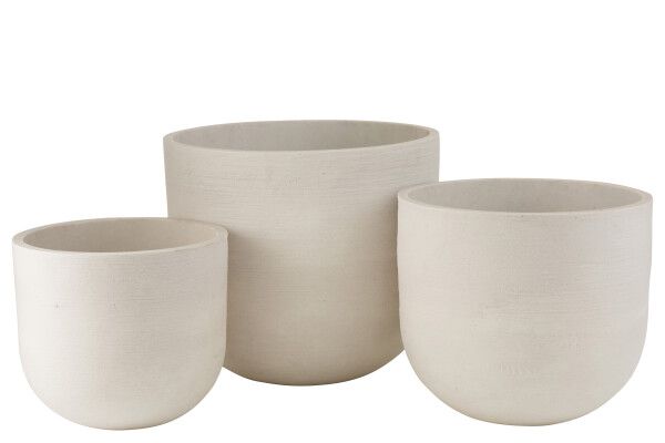 Set Van 3 Bloempotten Rond Keramiek Hoog Wit H 43,5 x B 50 x L 50 cm (3271)