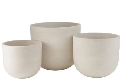 Set Van 3 Bloempotten Rond Keramiek Hoog Wit H 43,5 x B 50 x L 50 cm (3271)