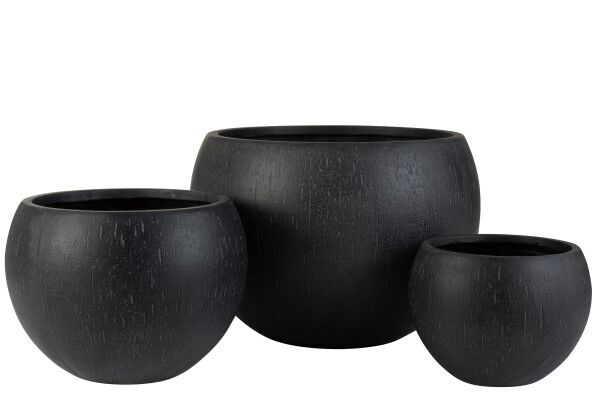 Set Van 3 Bloempotten Rond Klei Zwart H 39 x B 55,5 x L 55,5 cm  (3290)