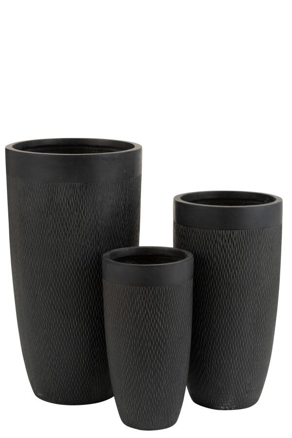 Set Van 3 Vazen Rond Hoog Klei Zwart H 72,5 x B 38 x L 38 cm (3291)