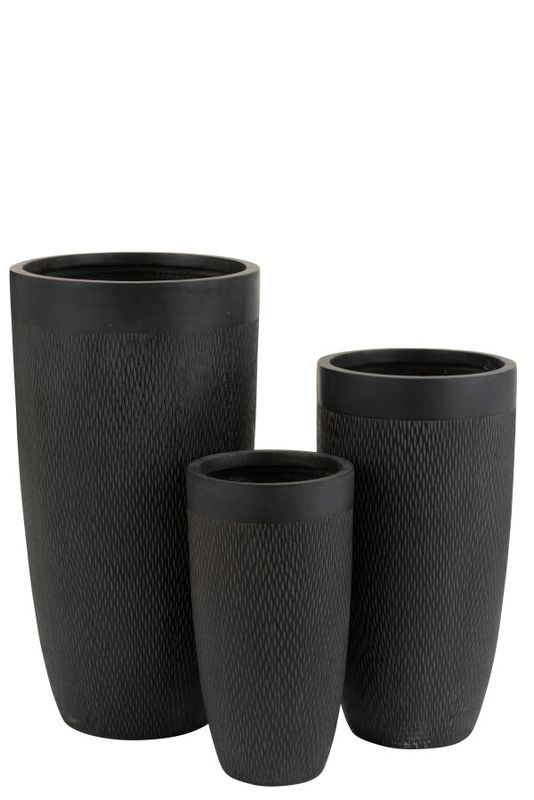 Set Van 3 Vazen Rond Hoog Klei Zwart H 72,5 x B 38 x L 38 cm (3291)