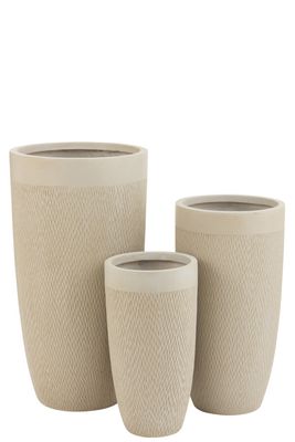 Set Van 3 Vazen Rond Hoog Klei Beige H 72 x B 38 x L 38 cm  (3296)