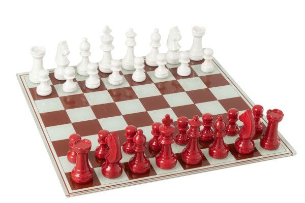 Schaakspel Plateay Polyresin Wit/Kerstrood  H 13  x B 61 x L 61 cm (55043)