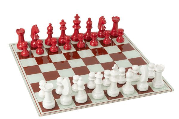 Schaakspel Plateay Polyresin Wit/Kerstrood  H 13  x B 61 x L 61 cm (55043)