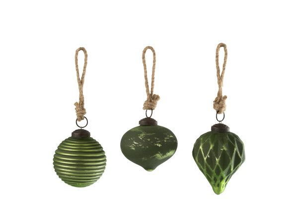 Kerstbal Geoxideerd Glas Groen Small Assortiment Van 3 H 6,5 x B 7,5 x L 7,5 cm (55061)