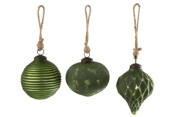 Kerstbal Geoxideerd Glas Groen Large Assortiment Van 3 H 6,5 X B 7,5 X L 7,5 CM  (55062)